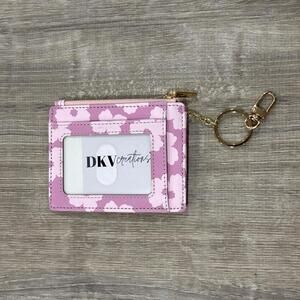 DKV CREATIONS Pink Hibiscus Small Faux Leather Card Holder ID Holder Key Ring